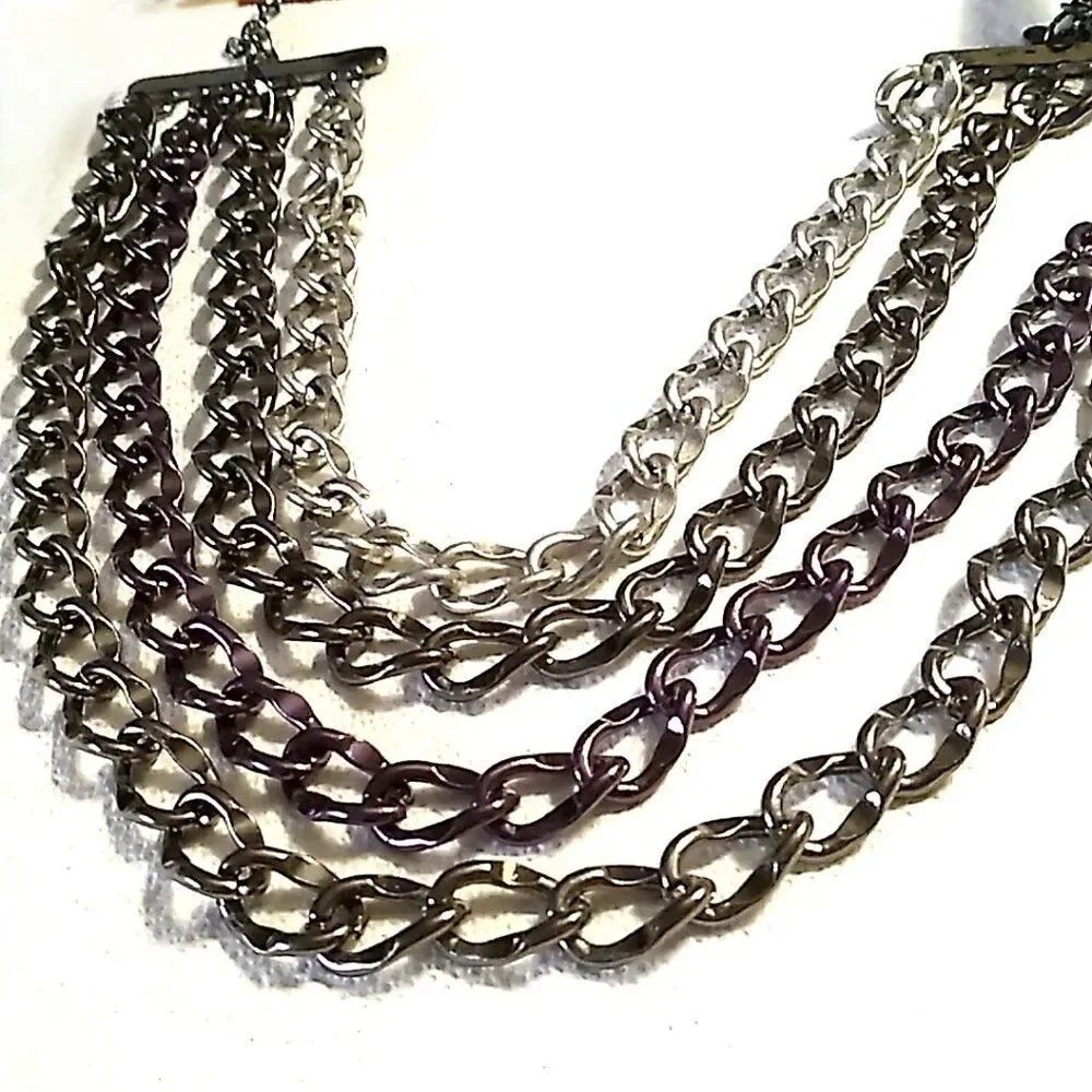 Chico's Unisex Heavy Necklace 4 Strand Metal Multi-tone Chain Link